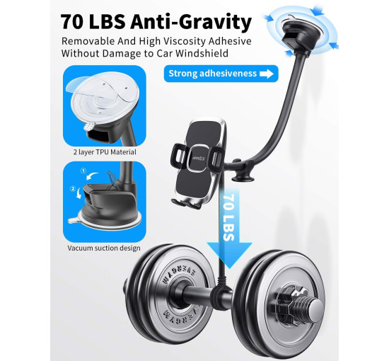 Тримач для телефону APPS2Car на лобове скло, чорний (3030)