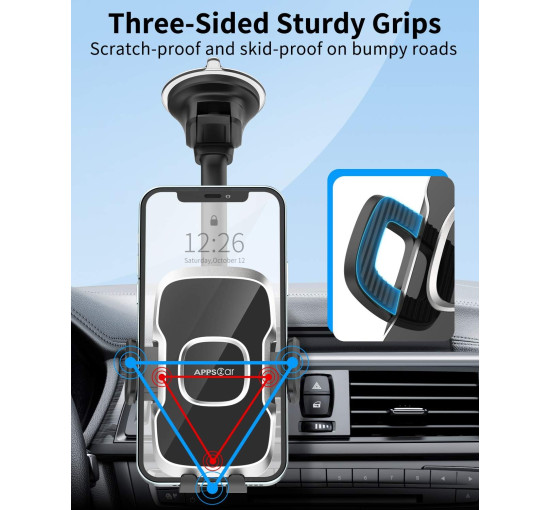 Тримач для телефону APPS2Car на лобове скло, чорний (3030)