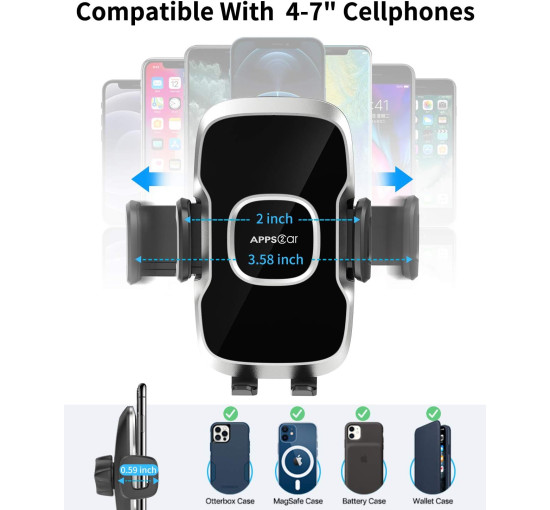 Тримач для телефону APPS2Car на лобове скло, чорний (3030)