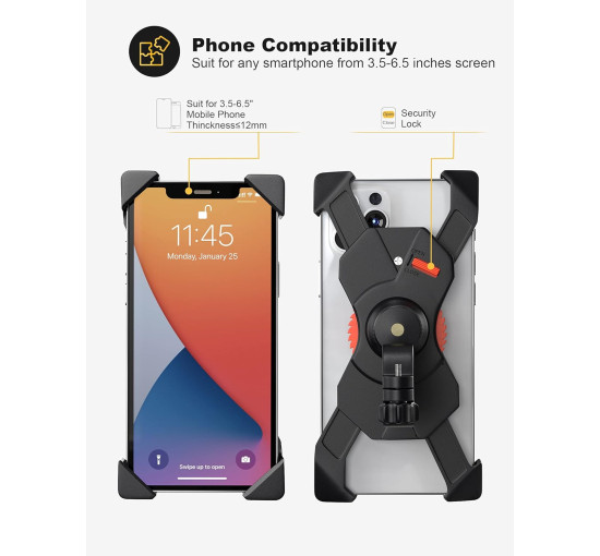 Тримач для телефону Grefay PB03AC для велосипеда, мотоцикла, чорний (2140)