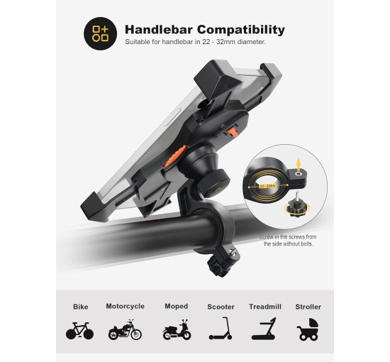 Тримач для телефону Grefay PB03AC для велосипеда, мотоцикла, чорний (2140)