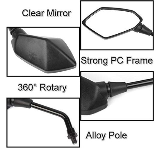 Універсальні дзеркала заднього виду KASER MOTO-F0042 з гвинтом 8 мм для скутерів Kawasaki, Suzuki, Honda, чорний (2088)