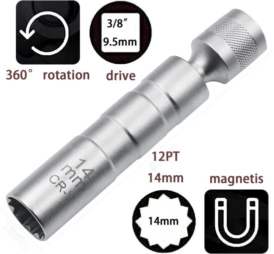 Універсальний магнітний ключ ZKTOOL ‎ZKEU028 для свічок запалювання, 14мм (4152)