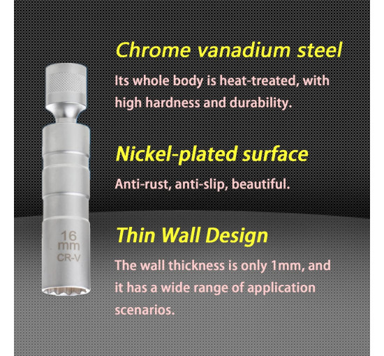 Універсальний магнітний ключ ZKTOOL ‎ZKEU029 для свічок запалювання, 16мм (4153)