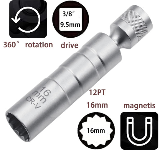 Універсальний магнітний ключ ZKTOOL ‎ZKEU029 для свічок запалювання, 16мм (4153)