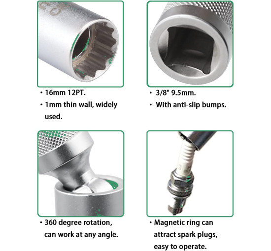 Універсальний магнітний ключ ZKTOOL ‎ZKEU029 для свічок запалювання, 16мм (4153)