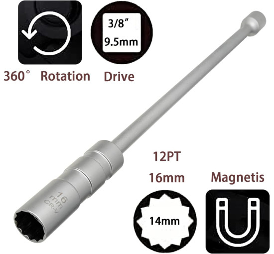 Універсальний магнітний ключ ZKTOOL ‎ZKEU042 для свічок запалювання, 16мм (4150)