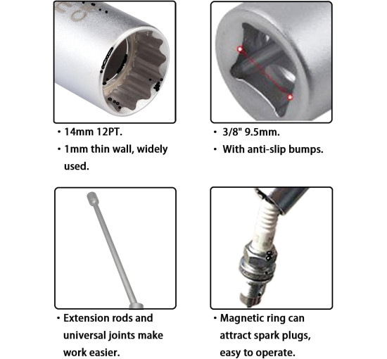 Універсальний магнітний ключ  ZKTOOL ‎ZKEU043  для свічок запалювання, 14мм (4151)