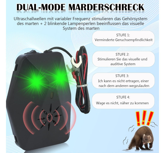 Warmfay Автомобільний відлякувач куниць, 2 режими з багаточастотним ультразвуком та спалахом, 12 В (5030)