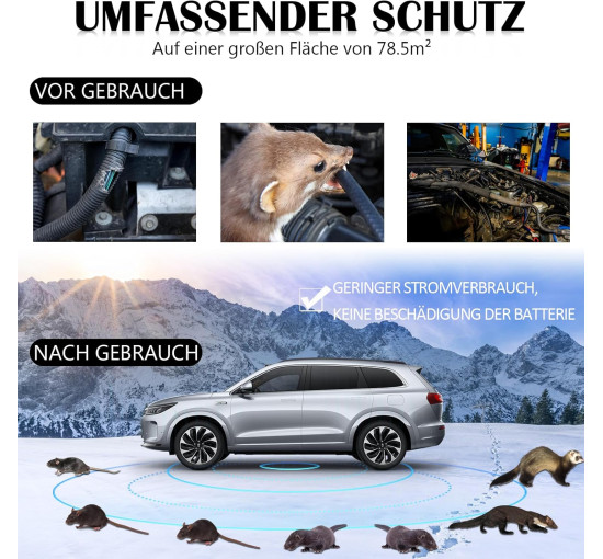 Warmfay Автомобільний відлякувач куниць, 2 режими з багаточастотним ультразвуком та спалахом, 12 В (5030)