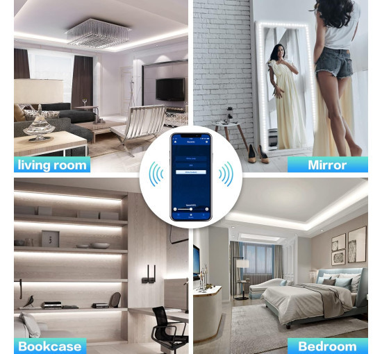 Білі світлодіодні стрічки WOBSION CL07-6000 5м. Bluetooth та ІЧ-пульт дистанційного керування, з регульованою яскравістю, 300 світлодіодів (0053)