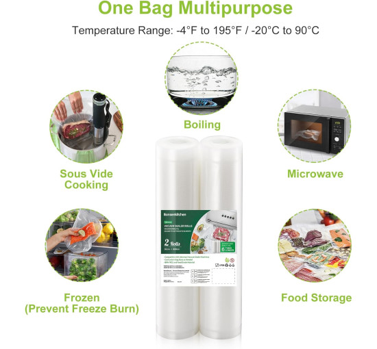 Bonsenkitchen Вакуумные пакеты VB3216, 2 рулона, 30 x 600 см, белый (5005)