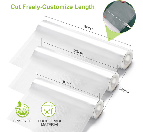 Bonsenkitchen Вакуумные рулоны VB3217, 20/25/28 x 300 см, 3 рулона, прозрачные (5008)