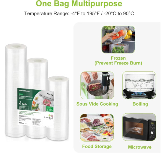 Bonsenkitchen Вакуумные рулоны VB3217, 20/25/28 x 300 см, 3 рулона, прозрачные (5008)