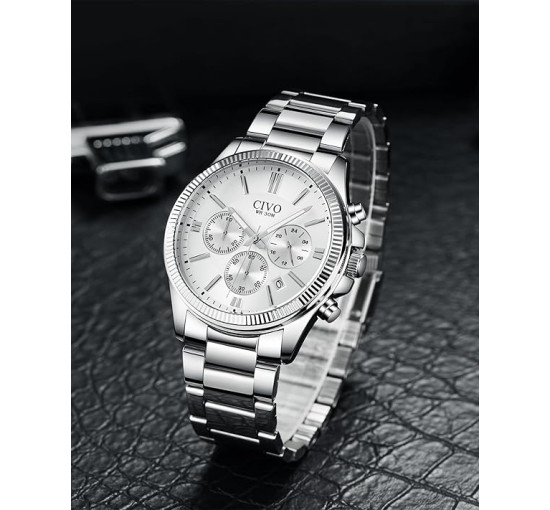 Чоловічі годинники CIVO 8351C з нержавіючої сталі, білий (4081)