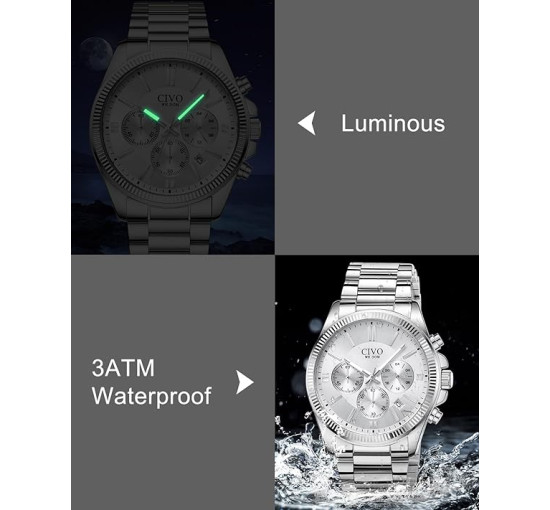 Чоловічі годинники CIVO 8351C з нержавіючої сталі, білий (4081)