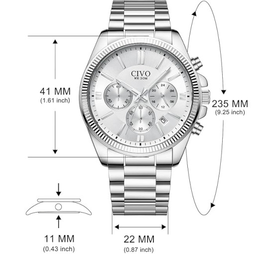 Чоловічі годинники CIVO 8351C з нержавіючої сталі, білий (4081)