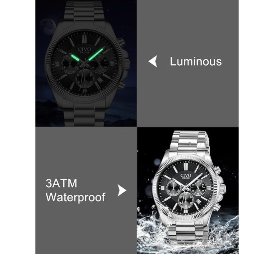 Чоловічі годинники CIVO 8351C з нержавіючої сталі, чорний (4082)