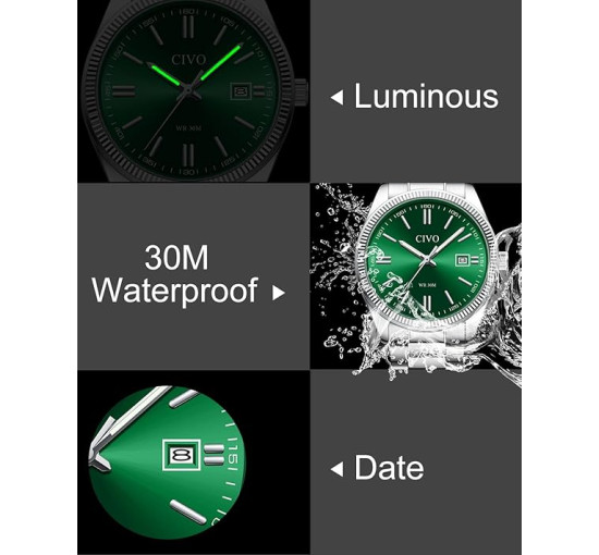 Чоловічий годинник CIVO 8348 з нержавіючої сталі, аналоговий, водонепроникний, кварцовий (3126)