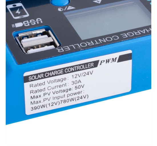 Demuda Контролер заряду сонячних панелей PWM 30А 12В/24В, синій (5094)