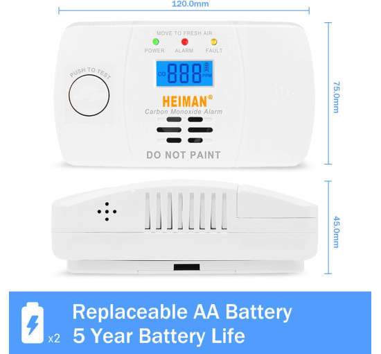Детектор чадного газу HEIMAN 722ESY, детектор CO з цифровим РК-дисплеєм, живлення від батареї (0071)