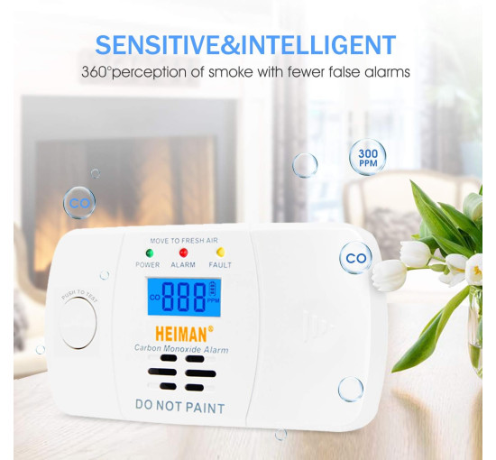 Детектор чадного газу HEIMAN 722ESY, детектор CO з цифровим РК-дисплеєм, живлення від батареї (0071)