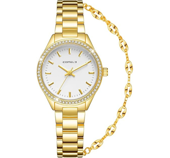 Годинник CIVO 2030-2 з нержавіючої сталі зі шкіряним ремінцем для жінок, золотий (4077)