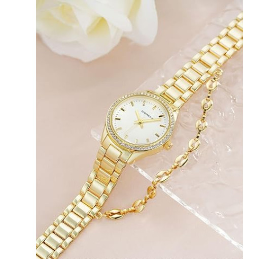 Годинник CIVO 2030-2 з нержавіючої сталі зі шкіряним ремінцем для жінок, золотий (4077)