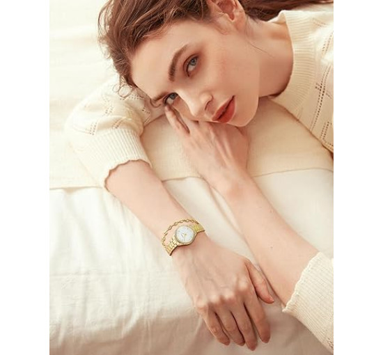 Годинник CIVO 2030-2 з нержавіючої сталі зі шкіряним ремінцем для жінок, золотий (4077)