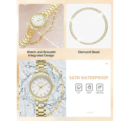 Годинник CIVO 2030-2 з нержавіючої сталі зі шкіряним ремінцем для жінок, золотий (4077)