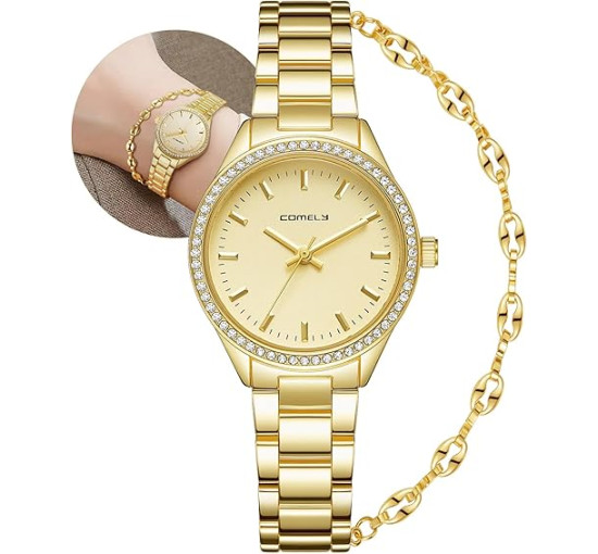 Годинник CIVO 2030 з нержавіючої сталі зі шкіряним ремінцем для жінок, золотий (4076)