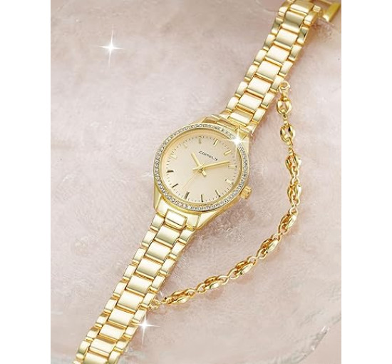 Годинник CIVO 2030 з нержавіючої сталі зі шкіряним ремінцем для жінок, золотий (4076)