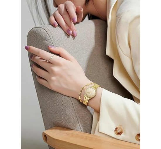 Годинник CIVO 2030 з нержавіючої сталі зі шкіряним ремінцем для жінок, золотий (4076)