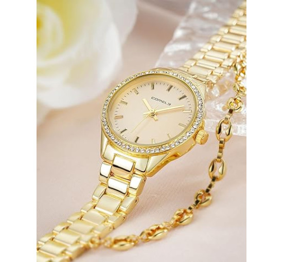 Годинник CIVO 2030 з нержавіючої сталі зі шкіряним ремінцем для жінок, золотий (4076)