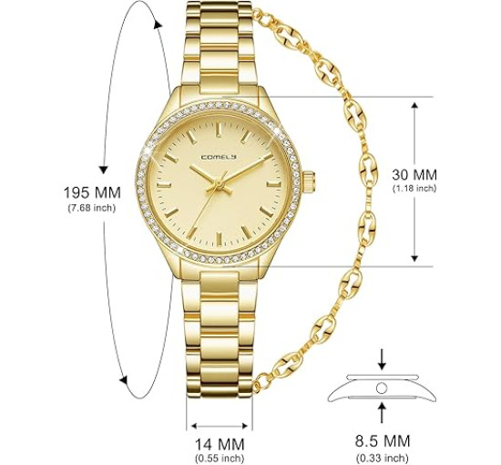 Годинник CIVO 2030 з нержавіючої сталі зі шкіряним ремінцем для жінок, золотий (4076)