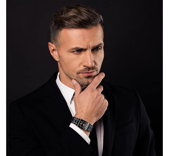 JewelryWe Чоловічий годинник ‎ JW351P0016 з нержавіючої сталі, водонепроникний, чорний (5113)