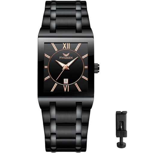 JewelryWe Чоловічий годинник ‎ JW351P0016 з нержавіючої сталі, водонепроникний, чорний (5113)