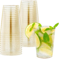 Келихи для вина LYLIDIA з твердого пластику об'ємом 400 мл., 7 шт. 14 унцій, із золотим блиском, для шампанського, пива, коктейлів (2066)