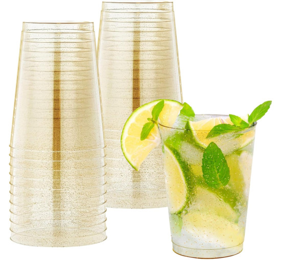 Келихи для вина LYLIDIA з твердого пластику об'ємом 400 мл., 20 шт. 14 унцій, із золотим блиском, для шампанського, пива, коктейлів (2066)