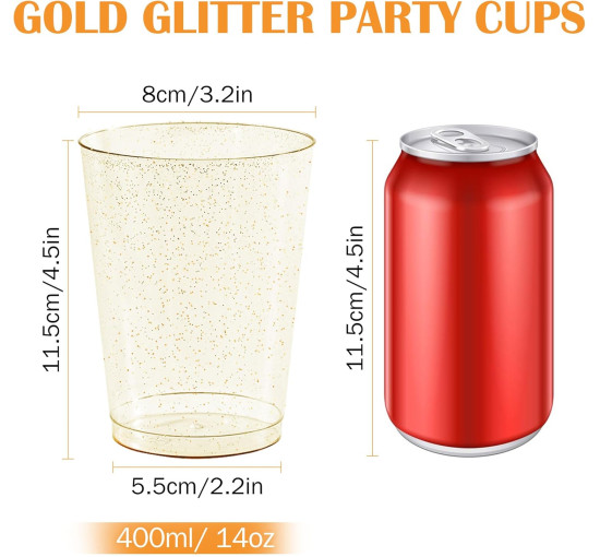 Келихи для вина LYLIDIA з твердого пластику об'ємом 400 мл., 20 шт. 14 унцій, із золотим блиском, для шампанського, пива, коктейлів (2066)