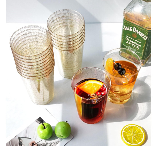 Келихи для вина LYLIDIA з твердого пластику об'ємом 400 мл., 20 шт. 14 унцій, із золотим блиском, для шампанського, пива, коктейлів (2066)