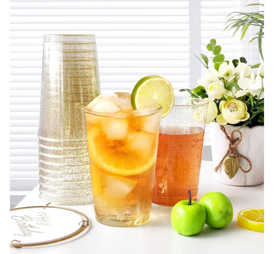 Келихи для вина LYLIDIA з твердого пластику об'ємом 400 мл., 20 шт. 14 унцій, із золотим блиском, для шампанського, пива, коктейлів (2066)