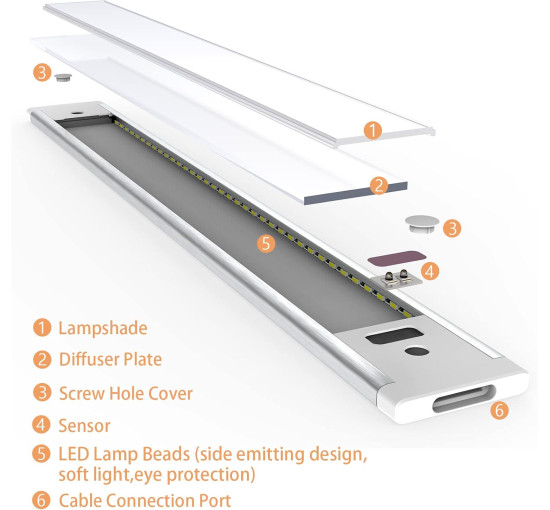 Кухонні світильники WOBSION CL-CG18-31 30см освітлення під кухонну шафу, натуральний білий колір 4000K з безконтактним датчиком (0061)