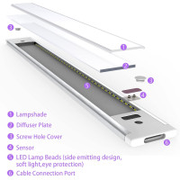 Кухонные светильники WOBSION CL-CG18-32 2шт. с бесконтактным датчиком, 42 см освещение под кухонный шкаф, белый теплый цвет 3000K (0060)
