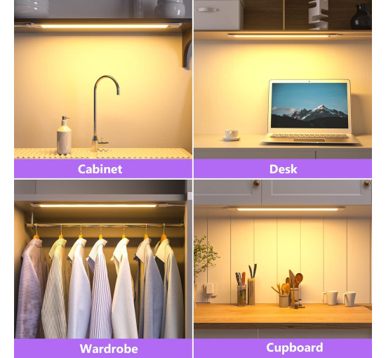 Кухонні світильники WOBSION CL-CG18-32 2шт. з безконтактним датчиком, 42 см освітлення під кухонну шафу, теплий білий колір 3000K (0060)