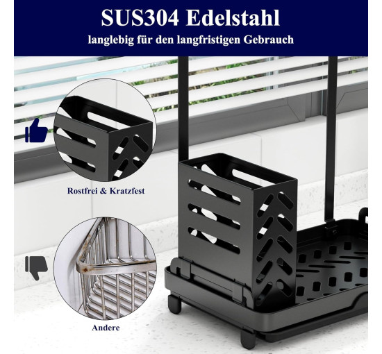 Кухонний органайзер Kitsure DE465, органайзер для мийки з нержавіючої сталі, багатофункціональний кухонний органайзер, чорний (2092)