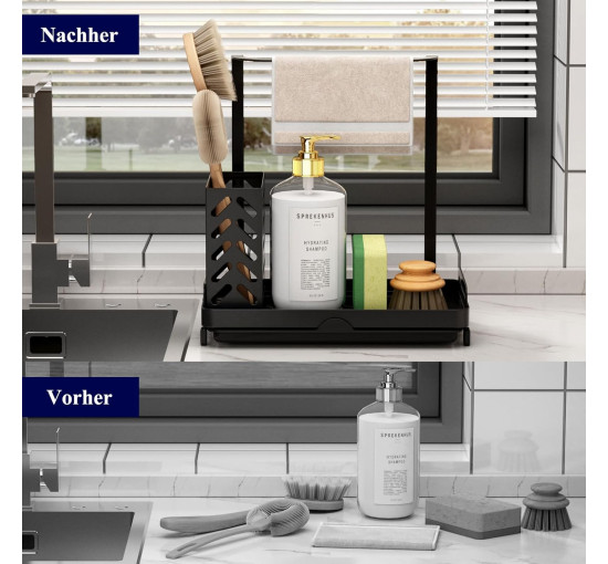 Кухонний органайзер Kitsure DE465, органайзер для мийки з нержавіючої сталі, багатофункціональний кухонний органайзер, чорний (2092)