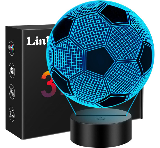 Лампа 3D-ілюзія Linkax з підсвічуванням футбольного м'яча з 16 змінами кольорів, нічник (0062)