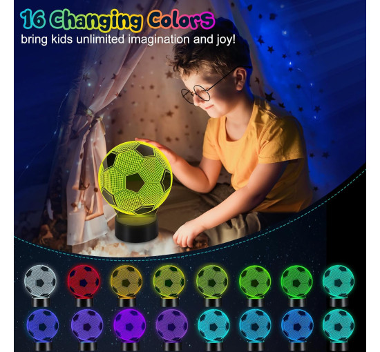 Лампа 3D-ілюзія Linkax з підсвічуванням футбольного м'яча з 16 змінами кольорів, нічник (0062)