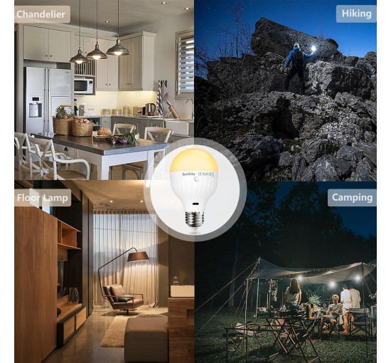 Лампочка Sunlisky USB, що перезаряджається, з пультом дистанційного керування, 7 Вт E27, для зовнішнього освітлення з гачком (0140)